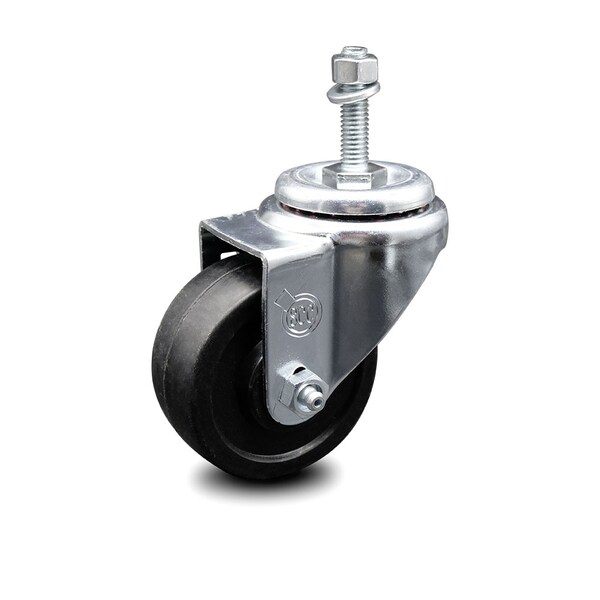 3 Inch Soft Rubber Wheel Swivel 10mm Threaded Stem Caster